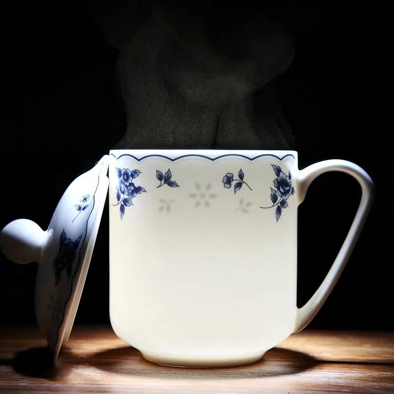 

Jingdezhen Bone China Ceramic Tea Cup with Lid Set Creative Simple White Porcelain Teacup Coffee Mug Office Drinkware CUP