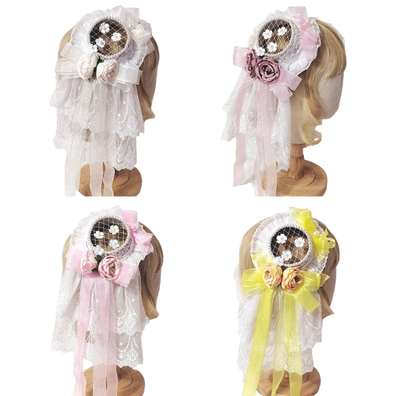 

A2ES Girls Headdress Ribbon Bows Bonnet Headwear Cosplay Headdress