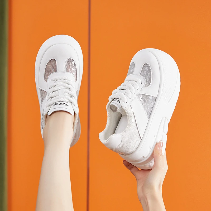 CICIYANG Platform Training Shoes for Women Summe 2024 New Hollow Mesh Sneakers Ladies Wedges Board Shoes Casual Sports Shoes