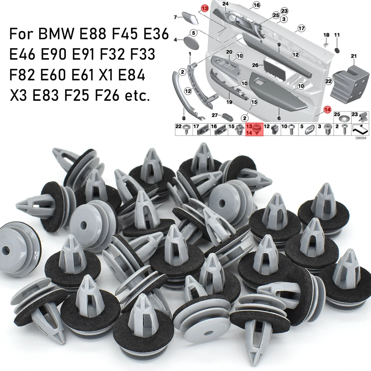 30/60X auto dveře panel karta stříhat obal stanovení klip pro BMW E88 F45 E36 E46 E90 E91 F32 F33 F82 E60 E61 X1 E84 X3 E83 51418224781