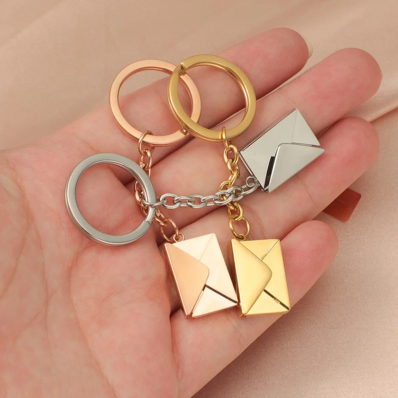 5PCS Stainless Steel Detachable Envelope Pendant Keychain Metal Creative Love Letter Envelope Charm Keychain Key Ring DIY