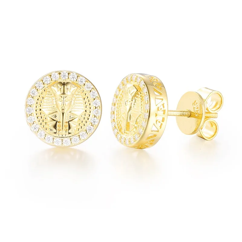 D Color VVS Moissanite Pharaoh Pattern Stud Earrings for Men 925