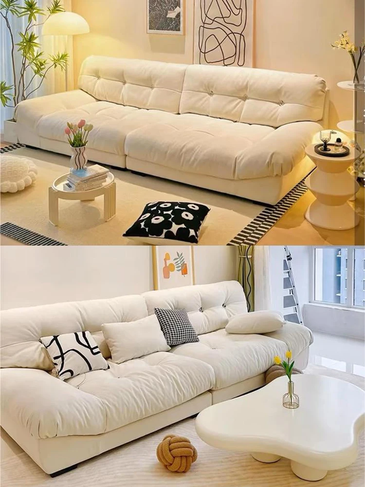 Creamy Style 7 Pieces Of Furniture Living Room Velvet Sofa Bedroom Double Bed Dresser Dining Table White Cabinet Furniture Set