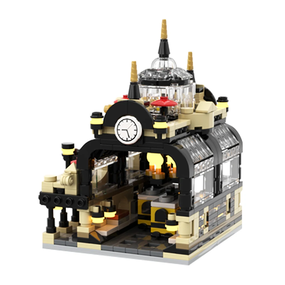 Moc City Train Studgate Stazione Ferroviaria Building Blocks Treni Mattoni Giocattoli Bambini Display Architettura Ferroviaria Collezione Regali