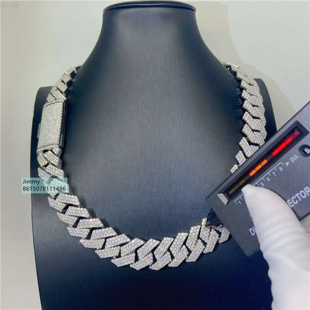 

20mm Width Three Row Heavier Iced Out Buss Down Trendy Fashion Style Vvs1 Moissanite Miami Cuban Link Chain