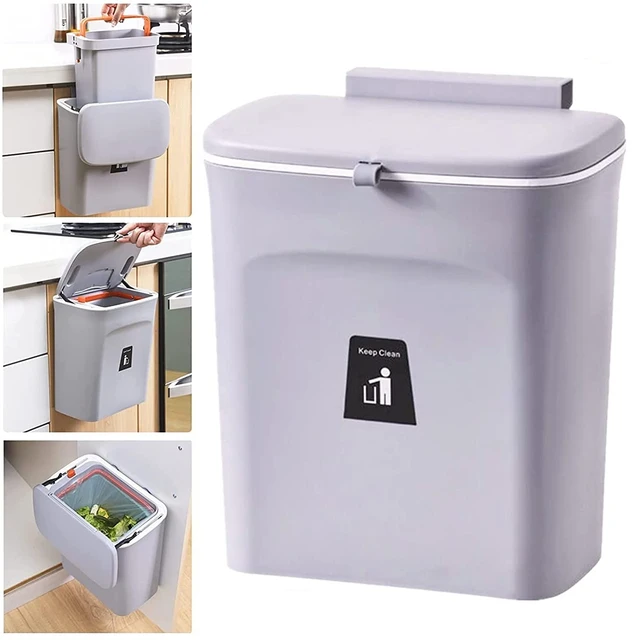 Hanging Small Trash Can with Lid for Counter Top or Under Sink, 2.4 Gallon  Kitchen Compost Bin Garbage Can for