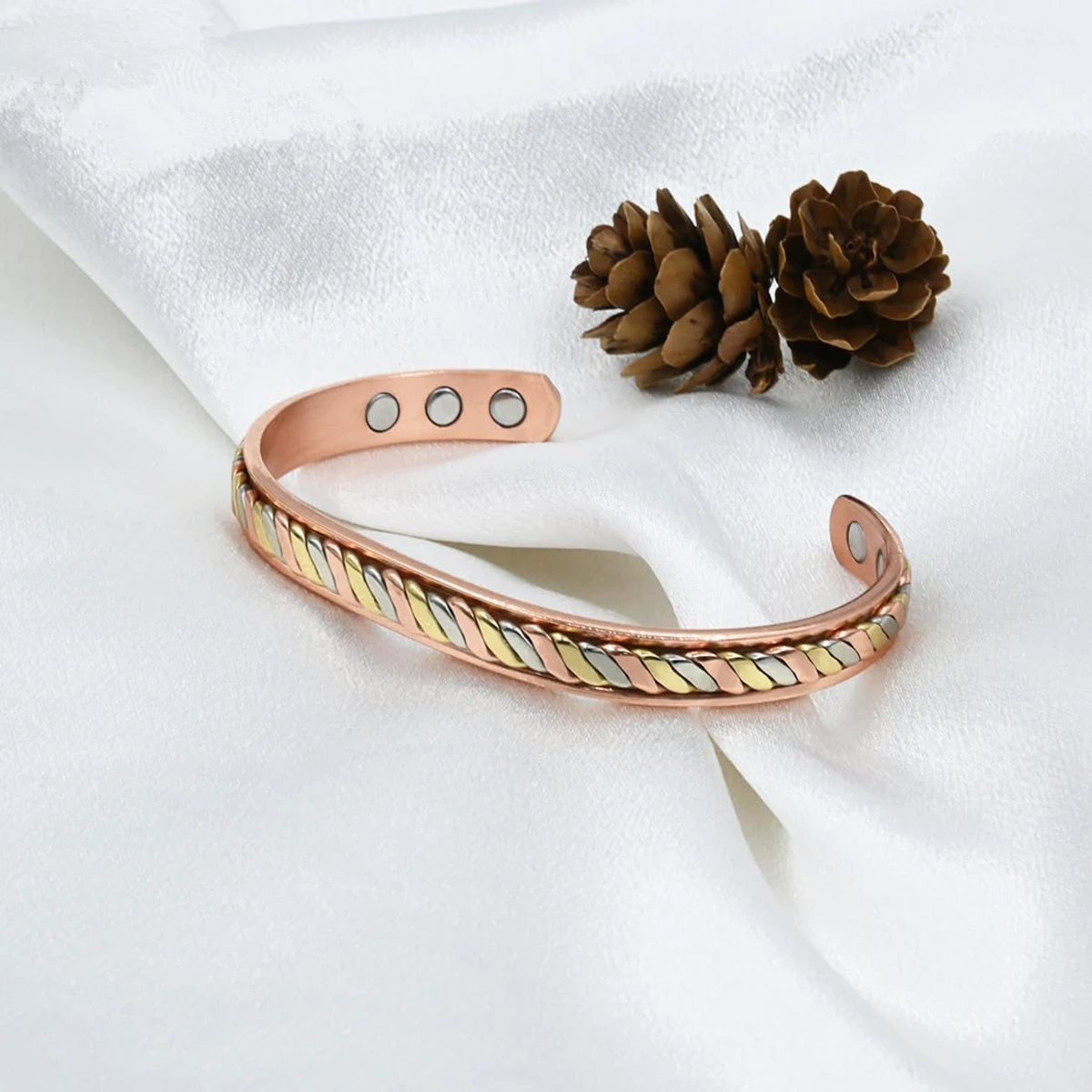 ARADOO Handwoven Copper Bracelet for Women with Ultra Strength Magnetic Cuff Bangle 3