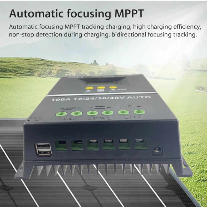 MPPT 태양광 충전 컨트롤러, 자동 레귤레이터 PV 배터리 충전기, LCD 듀얼 USB, 중국 공장, 60A, 80A, 100A, 12V, 24V, 36V, 48V