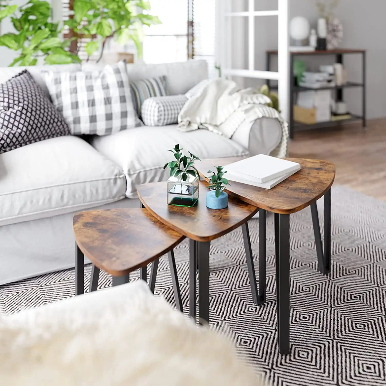 Rustic brown coffee table set discount