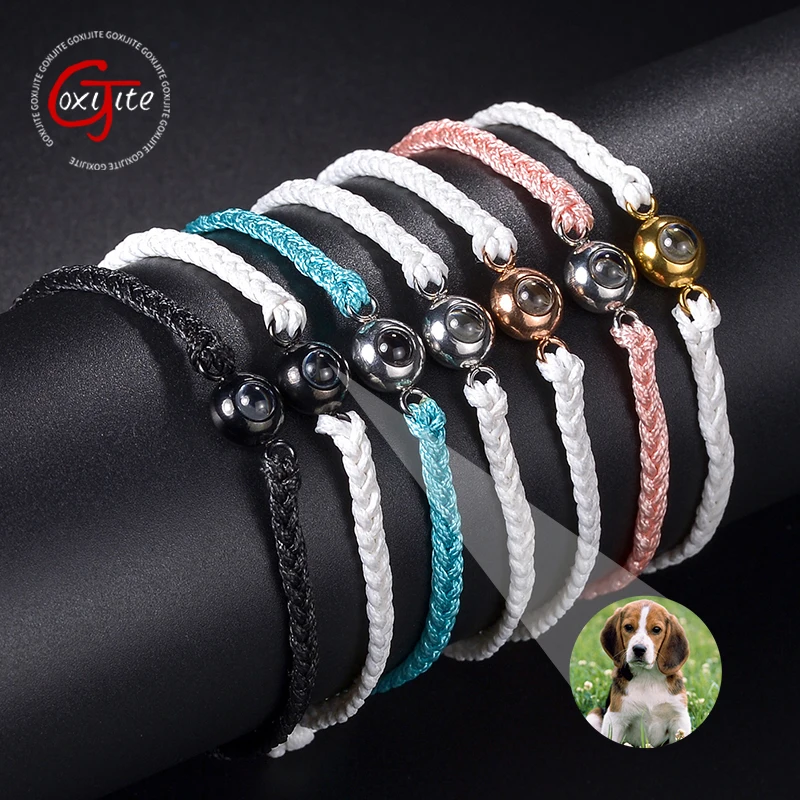

Goxijite Custom Circle Photo Bracelets Stainless Steel Colorful Rope Adjustable Bracelet For Women Kids Birthday Christmas Gift