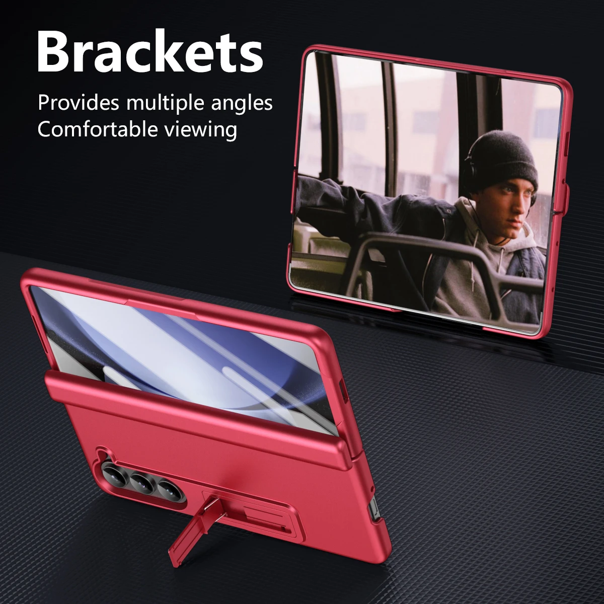 For Samsung Galaxy Z Fold 6 5 4 3 Case Luxury Ultra Thin Skin Feel Bracket Folding Hinge with Tempered Film Hard Cover Accessory
