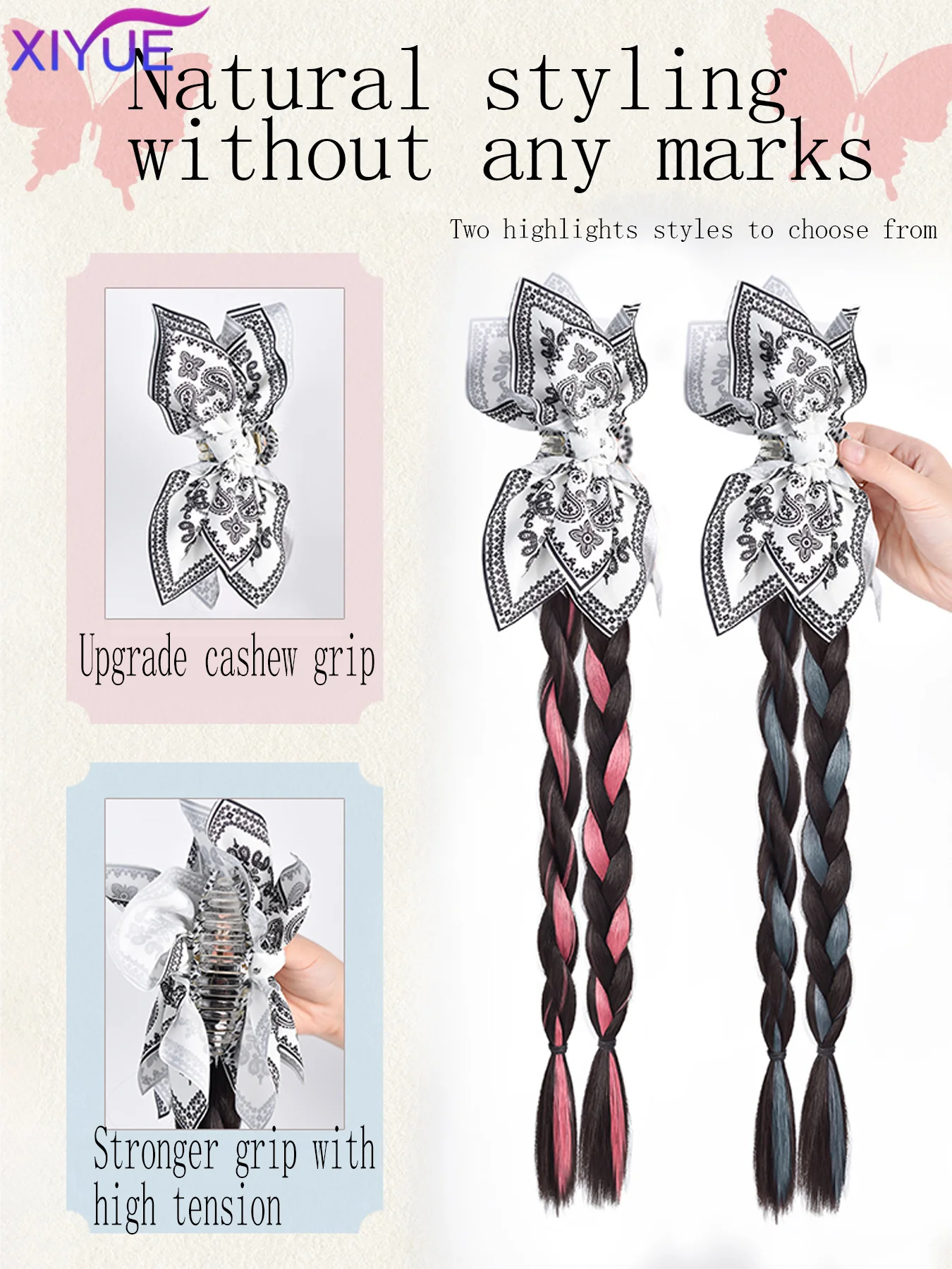 XIYUE Ponytail Wig Female New Chinese Summer Fresh Cashew Claw Clip Twisted Braid Ponytail