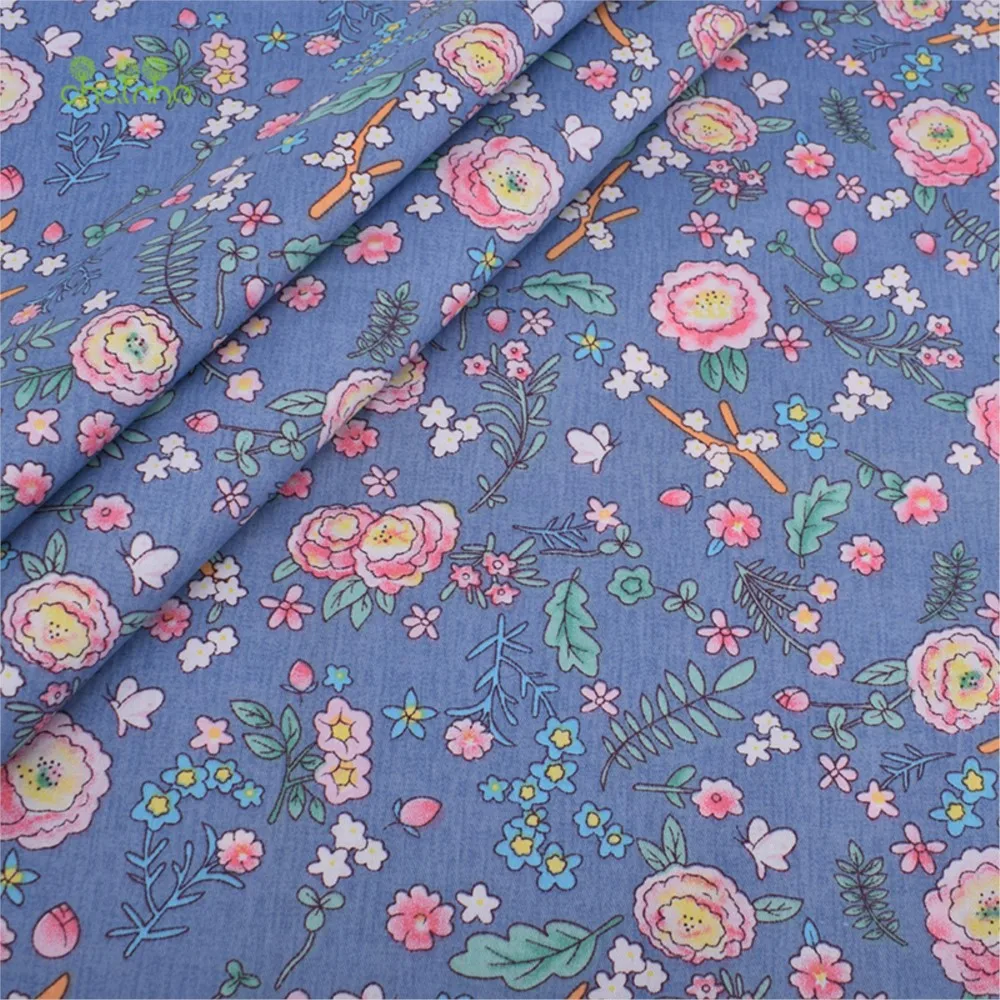 Chainho,Printed Twill Weave Cotton Fabric,DIY Sewing Quilting Material,Patchwork Cloth,Floral Series,6 Designs,2 Sizes,15C52