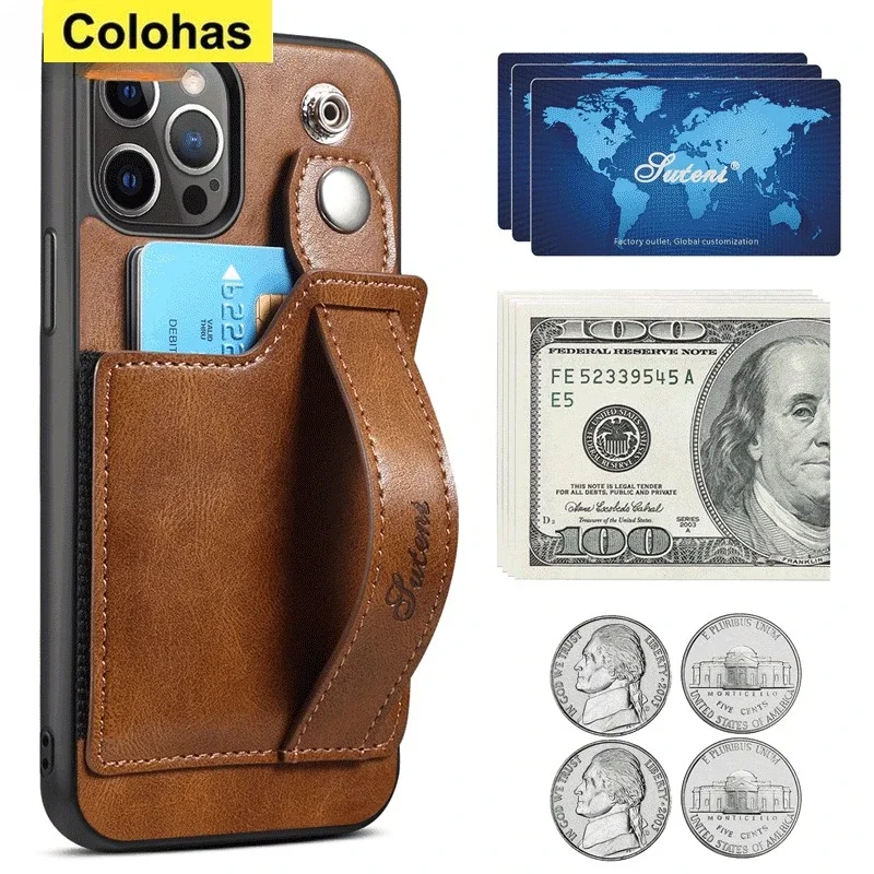 

For iPhone15 Pro Max Phone Case Apple 14/13 Card Leather Case Wrist Strap Back Cover Protective Case For iphone 11 phone case