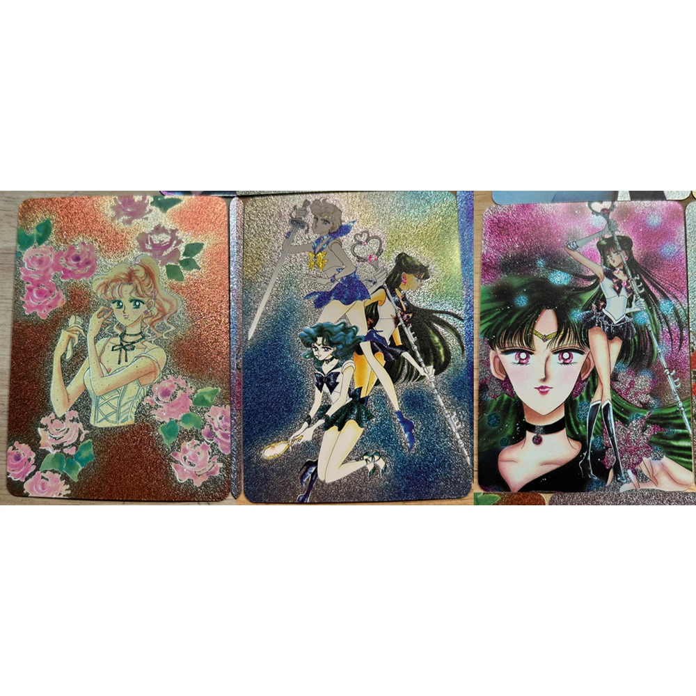 13Pcs/set Diy Tenoh Haruka Kaiou Michiru Meiou Setsuna Painting Double-Sided Flash Card Classic Anime Collection Cards Toy