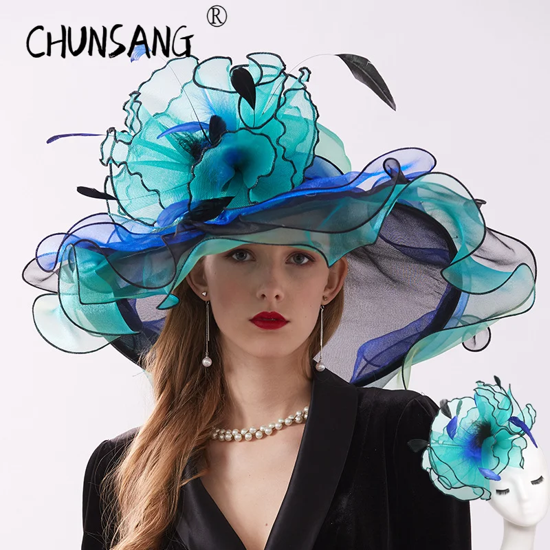 

2 Use Fashion Vintage Feather Large Fascinators Summer Sun Hat Headband Beach Bucket Sombrero Hats for Women Girls Women's Party