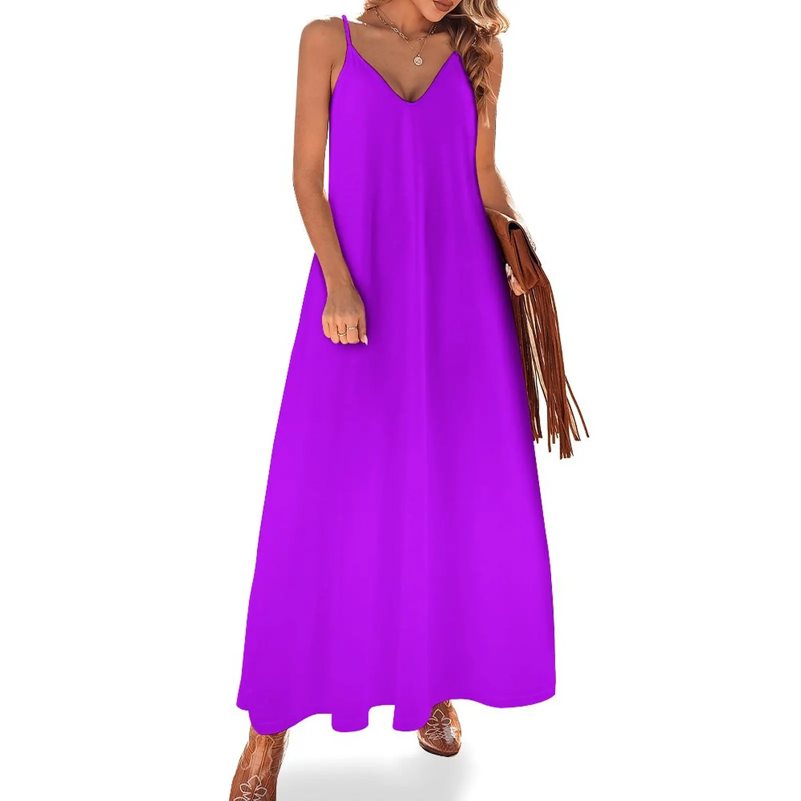 Solid Colour | Electric Purple| Neon purple 2 Sleeveless Dress women's evening dresses Women's summer long dress Beachwear