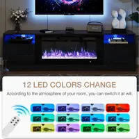 36in Electric Fireplace, LED Light Entertainment Center, Dark Wood Grain TV Stand for TVs up to 80 3