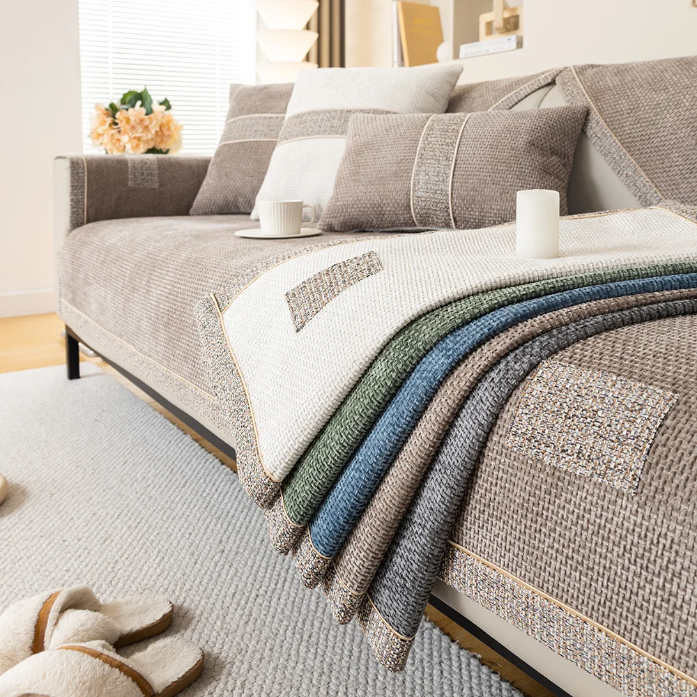 New 2024 Linen Sofa Cushion for All Seasons Universal Non-slip Sofa Cover Towel Cover Backrest Cover Cloth Towel Woven Cotton 4