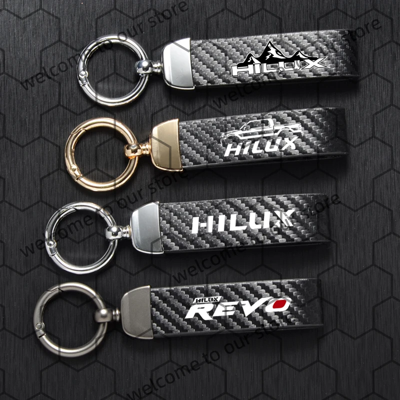Premium Carbon Fiber Textured Leather Keychain with Horseshoe Buckle