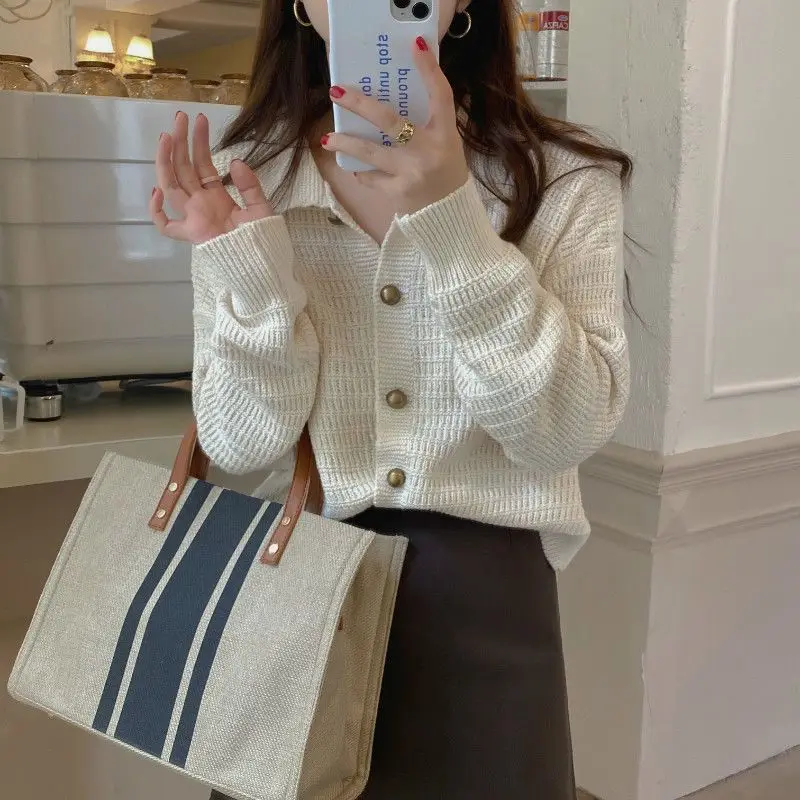 

Knitted Cardigan Women's Long Sleeve Top Korean Clothing Korean Autumn Clothes Crop Knit Single Breasted Casual Sweaters Female