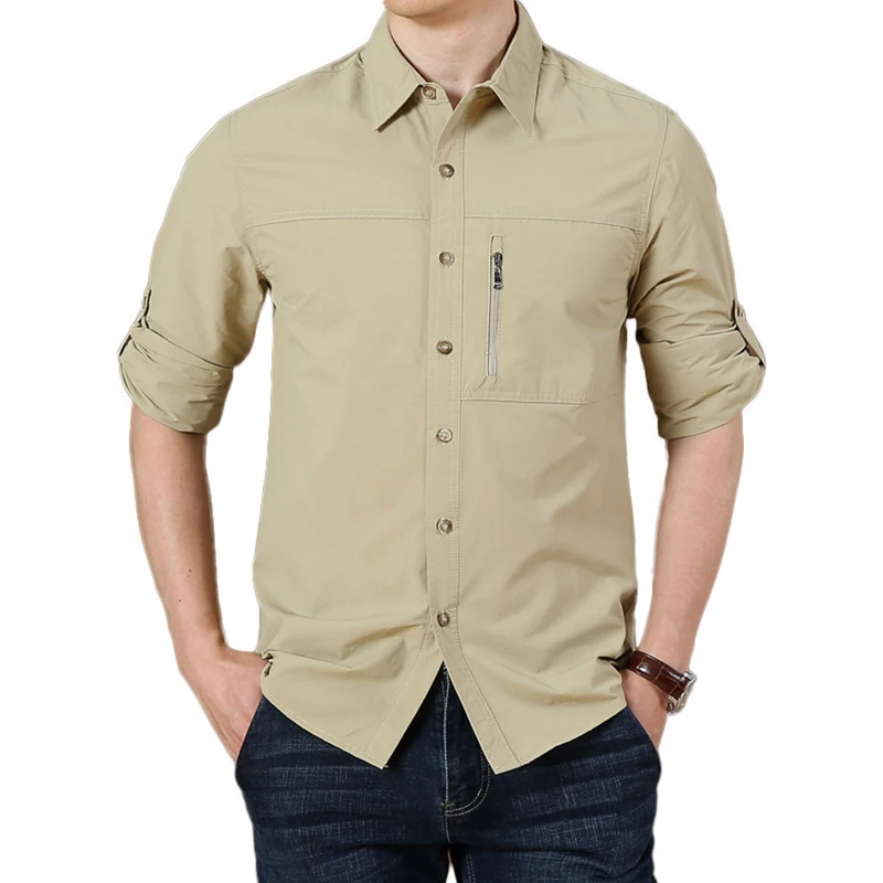 Mens Long-sleeved Hiking Shirts Summer Outdoor Tactical Multi-pocket Waterproof Quick-dry Fishing Camping Cargo Safari fishing shirts,mens long sleeve shirts