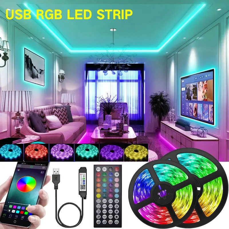 

Wifi 1-30M USB Led Strip Lights RGB 5050 Bluetooth APP Control Luces Led Flexible Diode Decoration For Living Room Lamp Ribbon