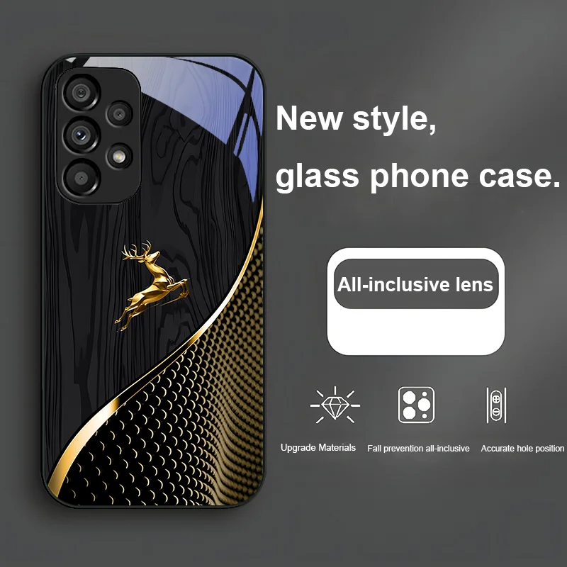 Elegant Wood Grain Deer Tempered Glass Phone Case