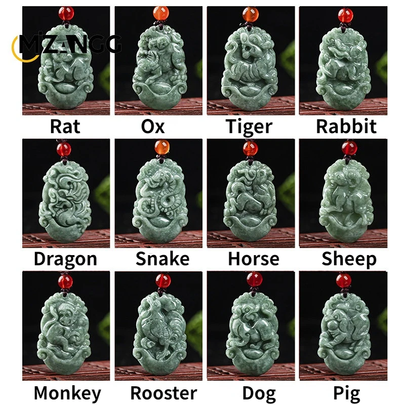 Jasper Pendant Natural A Goods Jadeite Twelve Chinese Zodiac Rat Tiger Hand-carved Custom Mascot Jewelry Necklace Gift