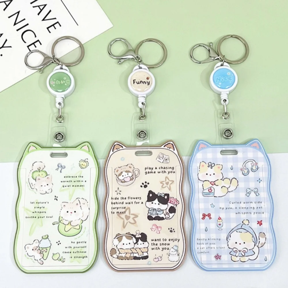 Cartoon Cat Ear Card Holder Acrylic Kpop Idol Photocard Holder Keychain Photo Sleeves Student Bank Bus ID Card Case Sleeve