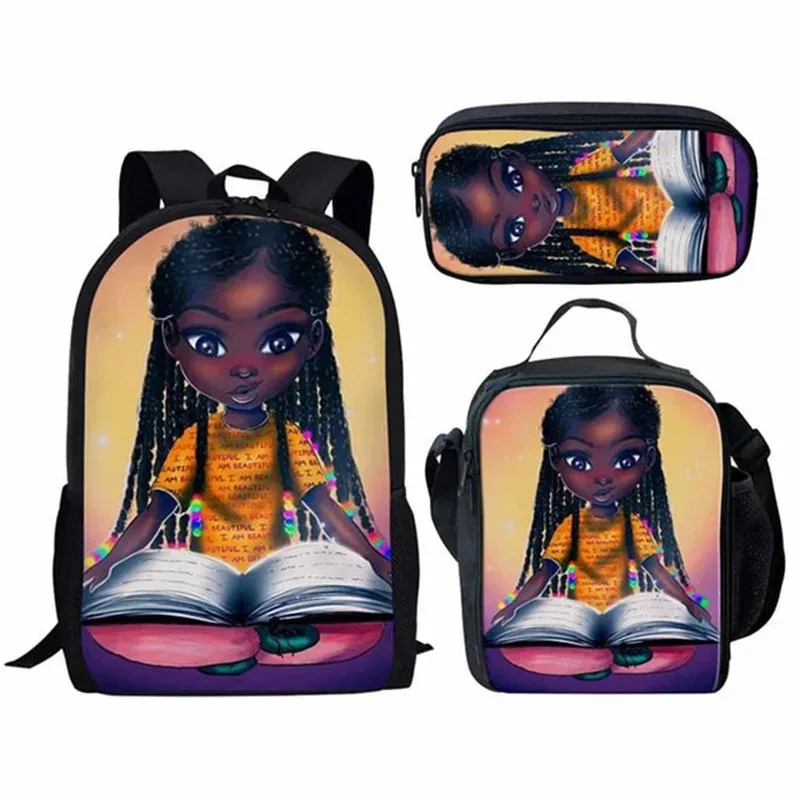 Backpack with African girl print, 3pcs/set, for student, school backpack, laptop, lunch, case, popular, new
