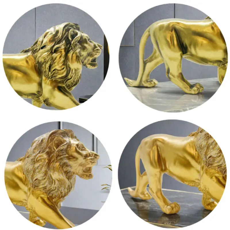 Solid Brass Lion Figurine - Small Gold Animal Statue For Desktop, Home Decor, Gift