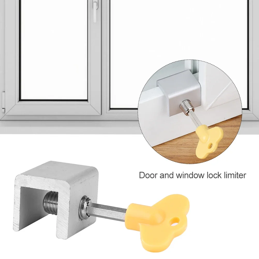 Door Window Lock Restrictor with Key Garage Door Frame Lock Adjustable Portable Security Multi-function for Bedroom and Office