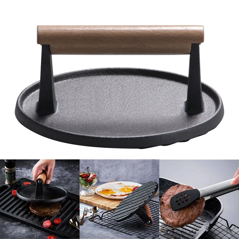Bacon Press Cast Iron Round Shaped Burger Smasher Grill Press Smash Burger