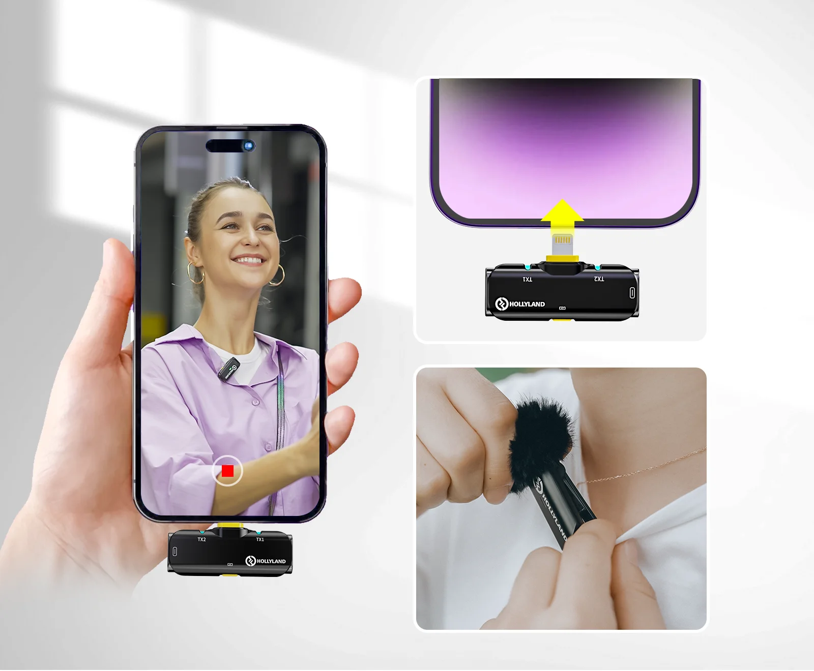 Hollyland Lark C1 Solo Kit, Wireless Lavalier Microphone for