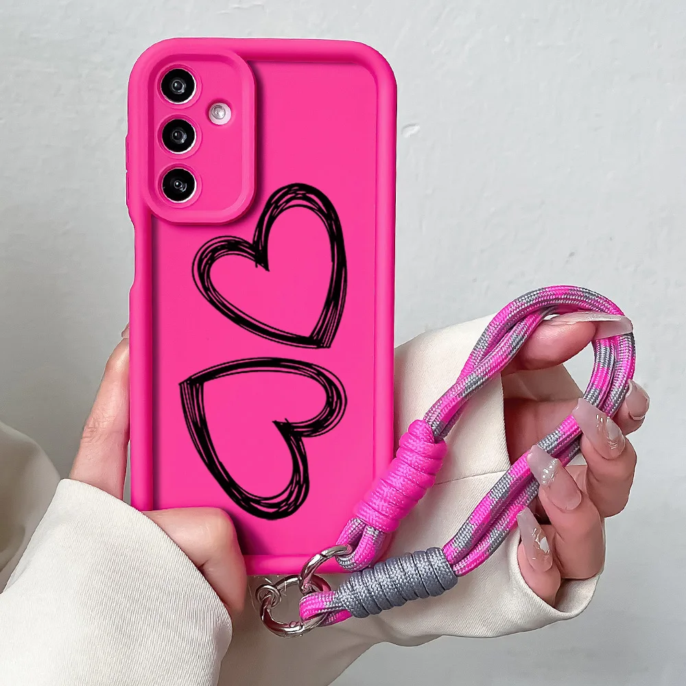 Cartoon Love Heart Lanyard Wrist Chain Phone Cover