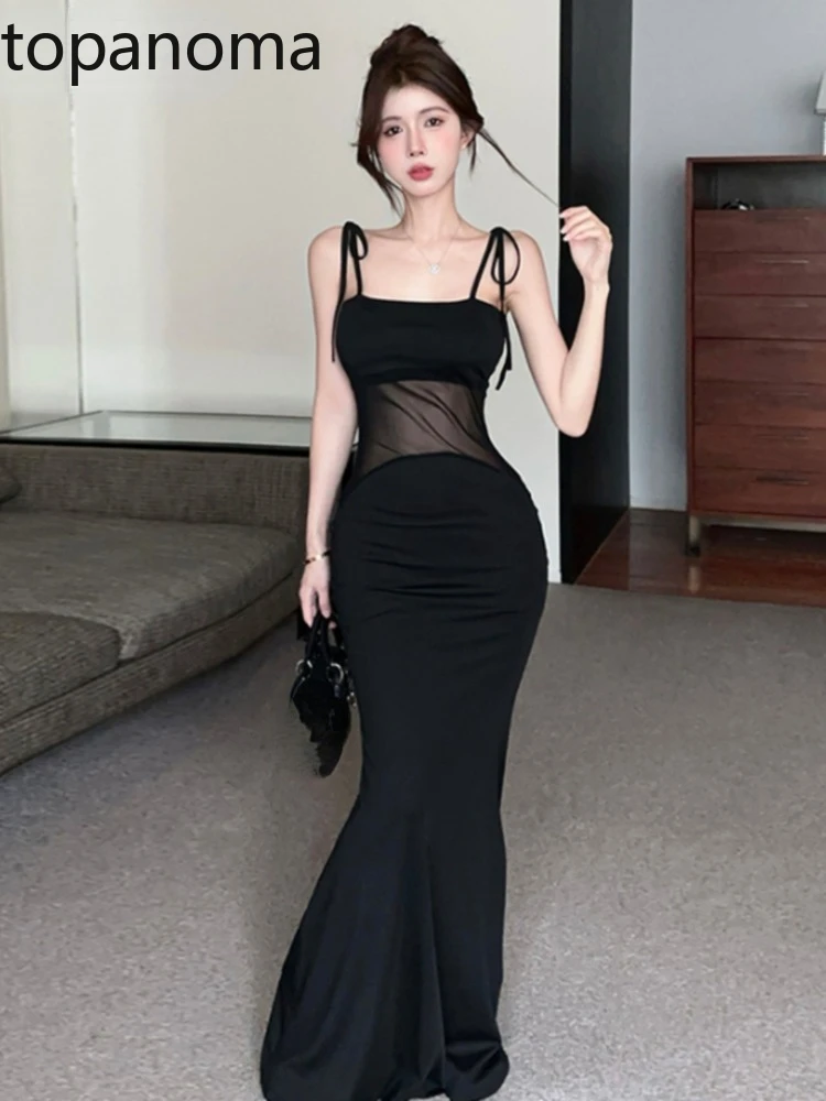 

Topanoma коктейльные платья, женское Сетчатое лоскутное платье без рукавов с воротником-лодочкой и открытой спиной, винтажное вечернее платье, женское привлекательное банкетное платье