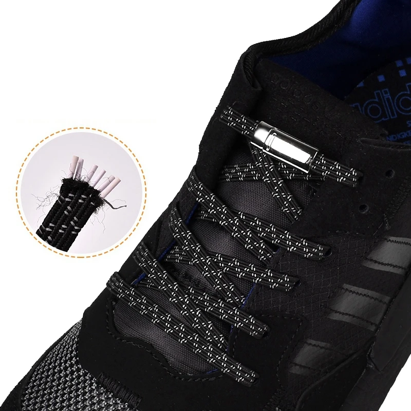 Magnetische Schnürsenkel, elastisch, reflektierend, Metallverriegelung, keine Krawatte, Schnürsenkel, nachts Laufen, Freizeit, Turnschuhe, Lazy Lace, Unisex, 1 Paar