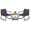 3 Pieces Rocking Bistro Set,Outdoor Rocker Chair with Coffee Table&Cushions,Patio Rattan Furniture Conversation Set for Balcony 2