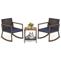 3 Pieces Rocking Bistro Set,Outdoor Rocker Chair with Coffee Table&Cushions,Patio Rattan Furniture Conversation Set for Balcony 2