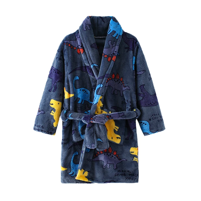 Soft Children Flannel Bathrobe Spring Autumn New Dinosaur Kids Sleepwear Bear Pajamas for Girl Boy Teenage Clothing 4-16Yrs
