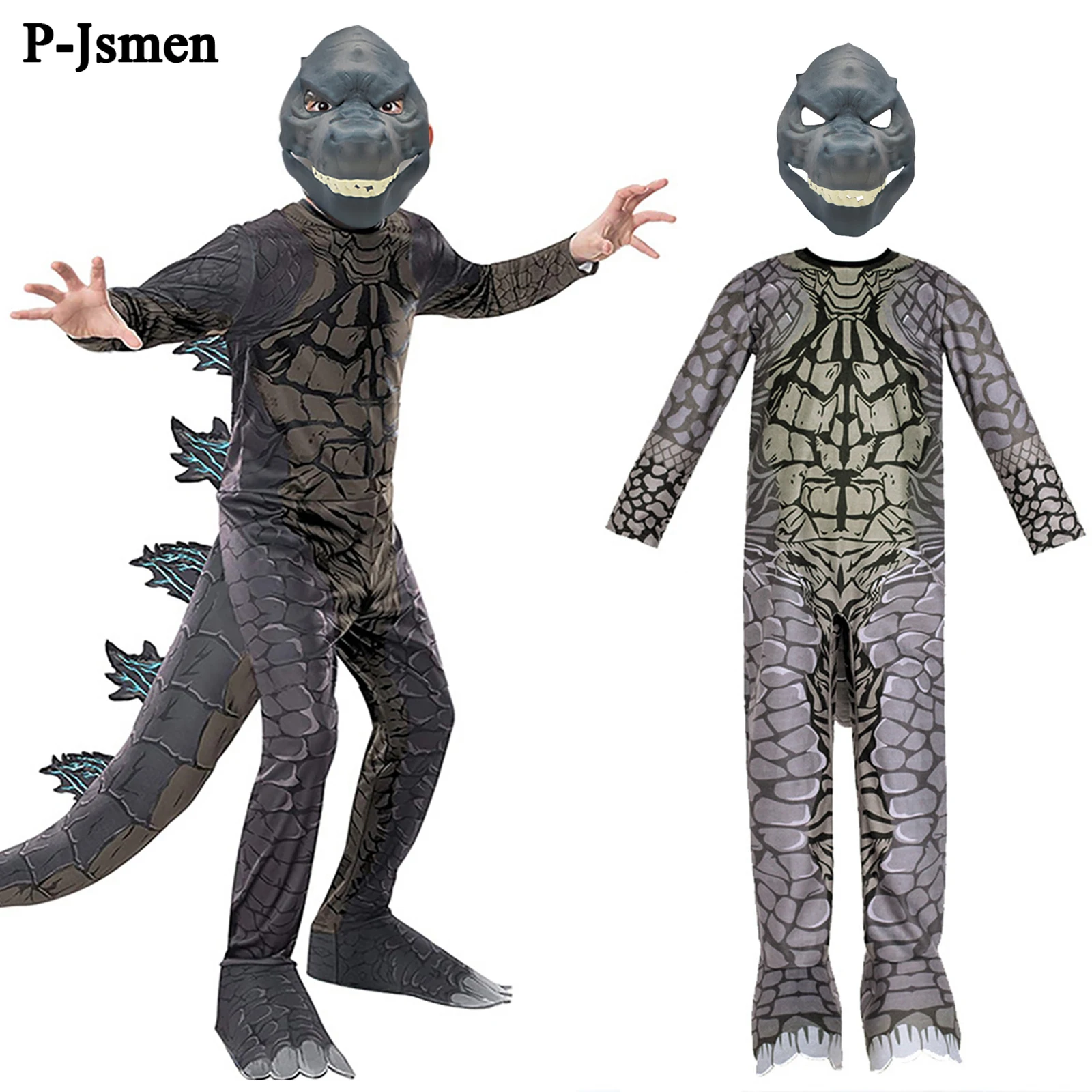 P-Jsmen King Of Monster Costume Cosplay Dinosaur Halloween Body Per Kid Boys Girl Child Catsuit Mask Halloween Suit