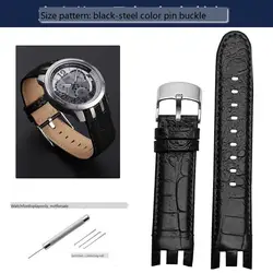 21mm Genuine Leather Watch Strap - Premium Exclusive Buckle Design for 21mm (03-Black-Silver)