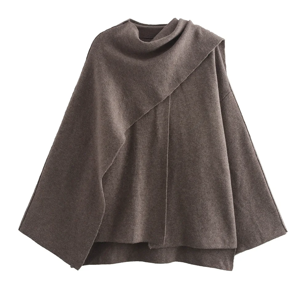 Fashion Scarf Collar Woolen Blends Jackets Women Elegant Long Sleeve Split Hem Loose Short Coats Fashion Autumn Lady Outerwear