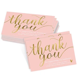 Carte de remerciement rose pour soutenir mon entreprise, 10 à 50 pièces/paquet, carte de vœux de remerciement, carte cadeau de vacances 