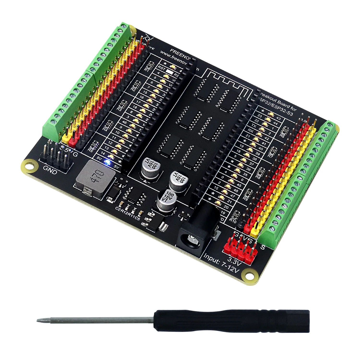 บอร์ดควบคุม ESP32 Freenove พร้อมไฟแสดงสถานะและช่องไฟ 5V/3.3V