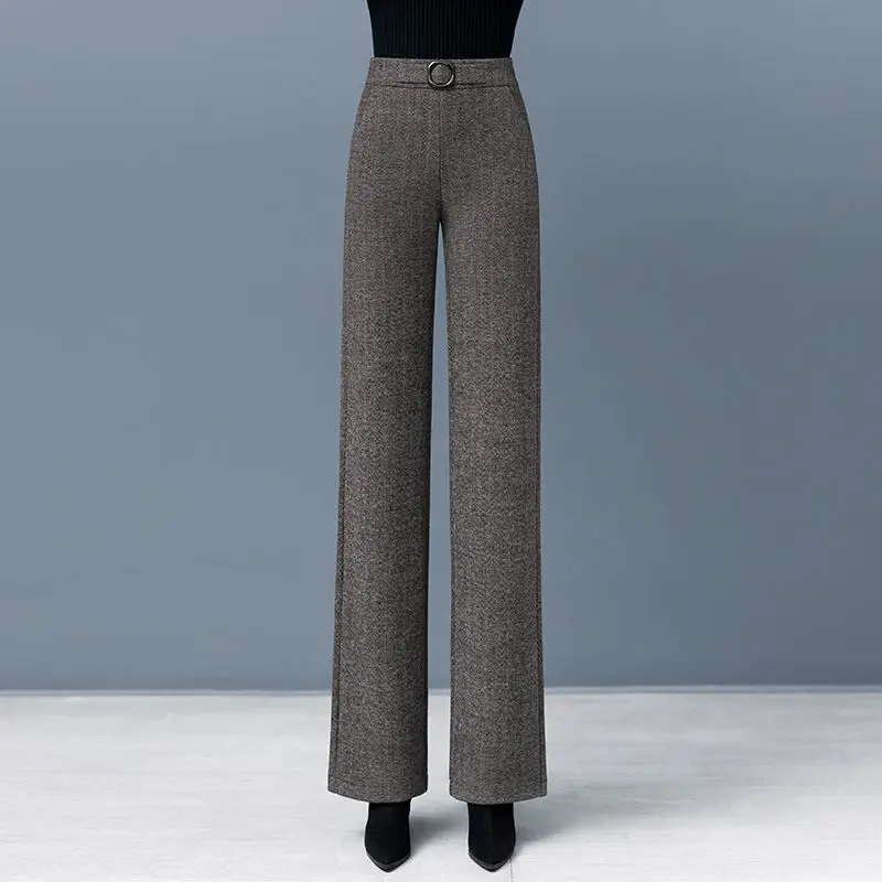 Women's Autumn Winter New Fashion Elegant High Waist Solid Color Pocket Straight Sleeve Casual Versatile Western Commuting Pants