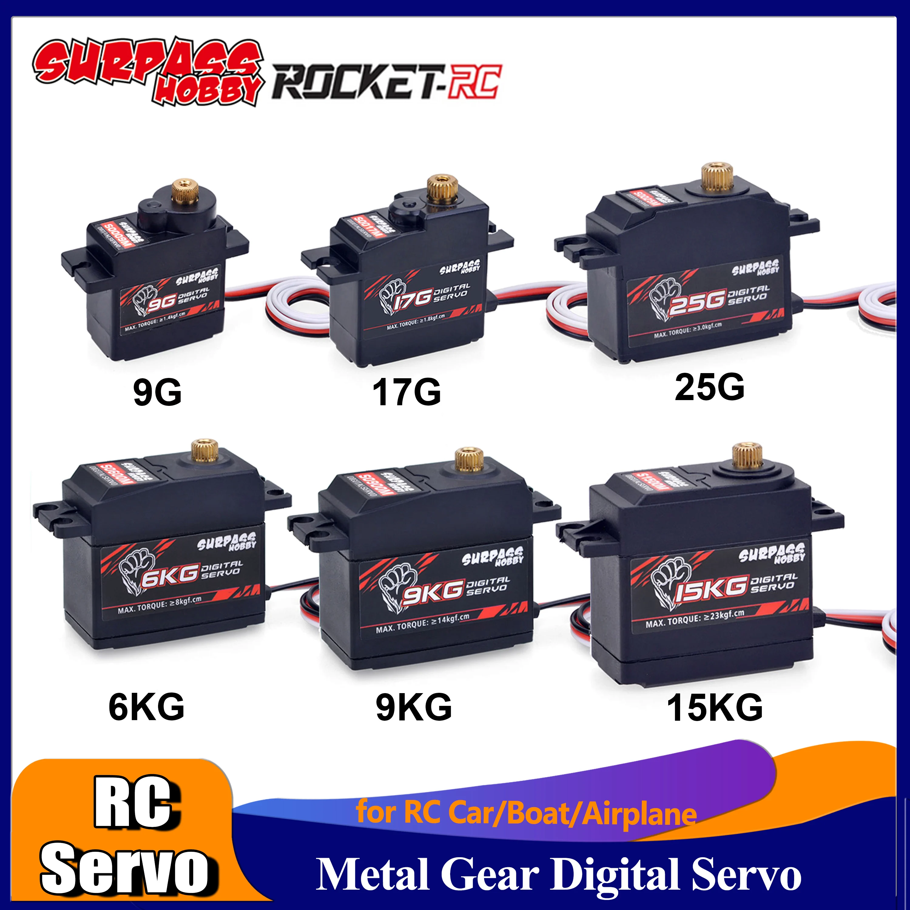 Surpass Hobby 9G 17G 25G 6Kg 9Kg 15Kg 20Kg Metal Gear Digital Motor Rc Servo Per Car Plane Robot Boat Model Wltoys Axial Scx24