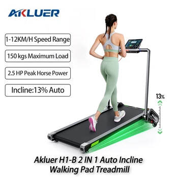 Akluer H1-B 2 IN 1 Tappetino da passeggio con inclinazione automatica Tapis roulant 1-12 km/h Macchina per esercizi domestici Nastri da corsa con motore da 2,5 HP
