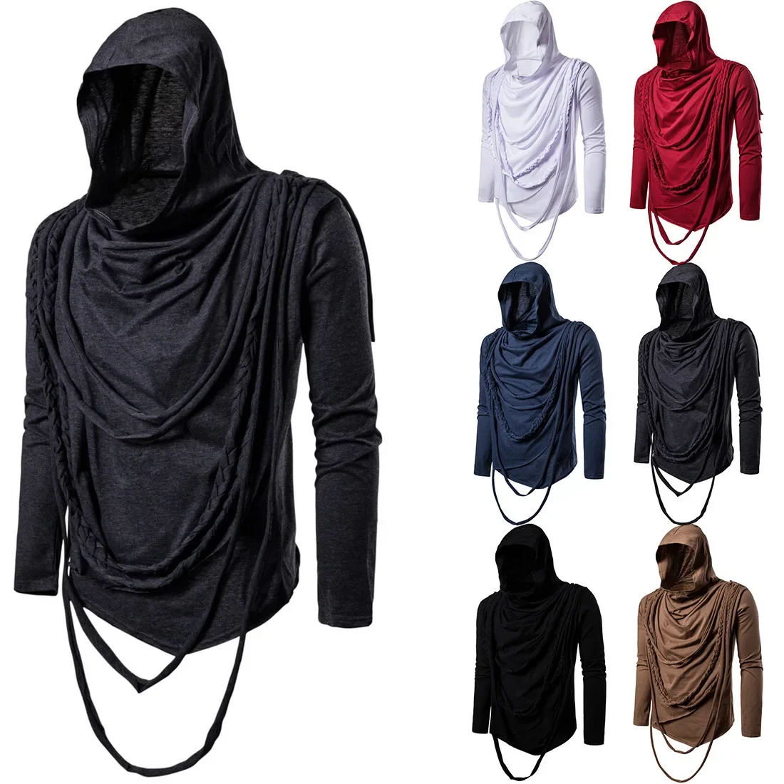 

2023 Spring and Autumn Trendy Long Sleeve Hooded Pullover Heap Collar Hip Hop Long Sleeve T-shirt Underlay